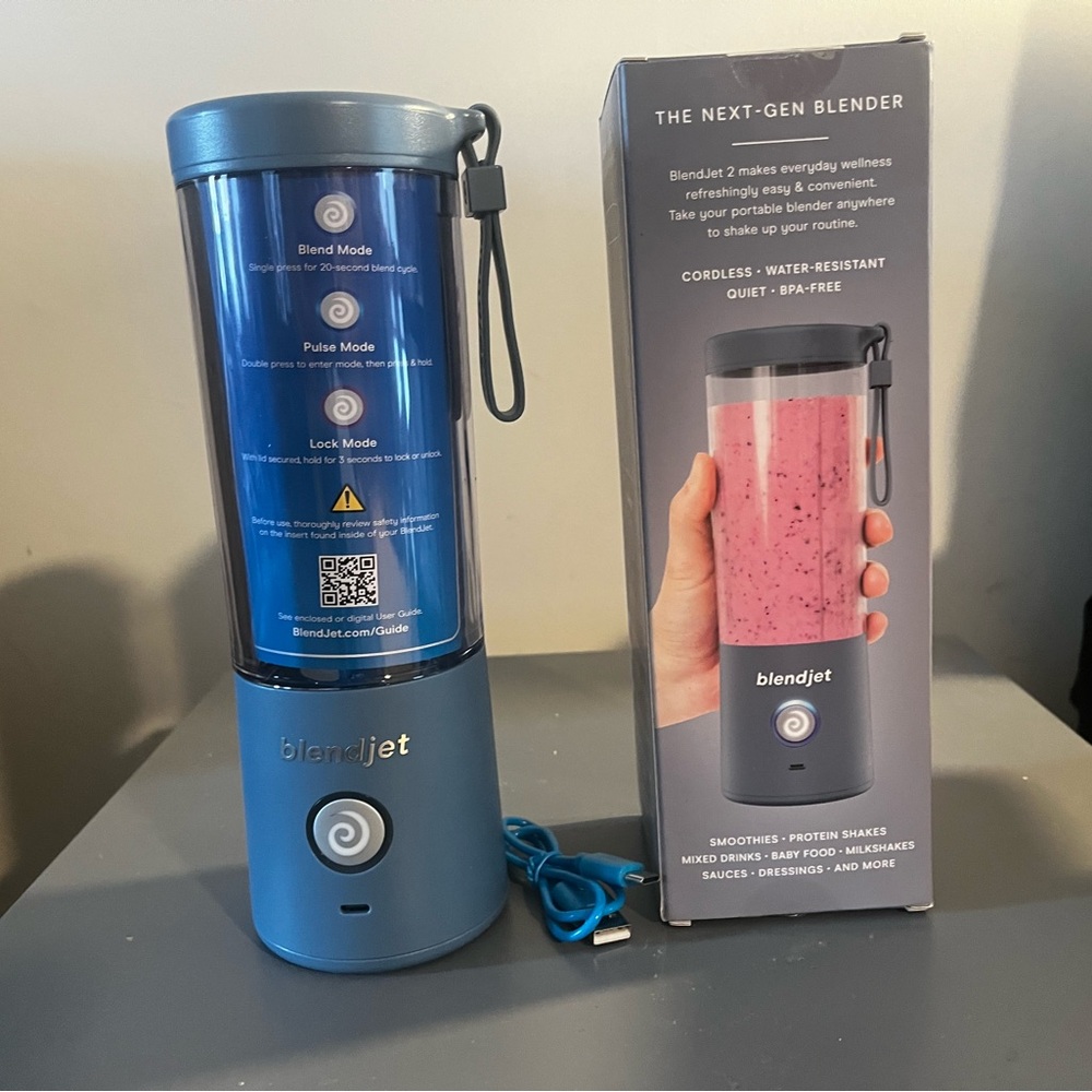 BlendJet 2.0 16-oz Portable Blender with Sleeve. Color is Cloud Blue